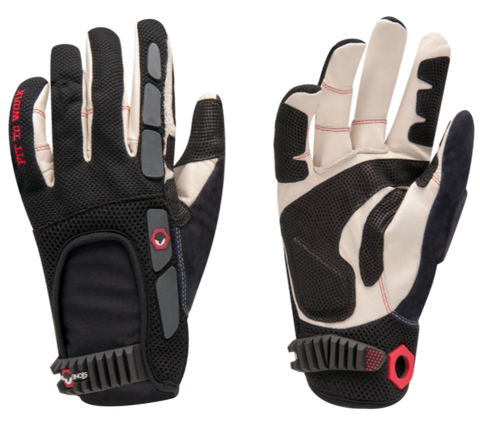 a pair of black and white synthetic leather mechanics gloves side by side
