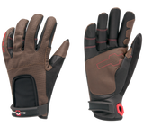 a pair of brown and black driving / automotive gloves side by side