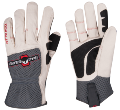 a pair of white grain leather gloves with gray mesh breathable backs side to side