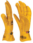 a side view of deerskin leather work gloves that show the curvature of the StoneBreaker Fit to Work pattern