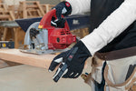another action shot of the Mastersmith gloves masterfully using a circular saw