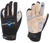 a pair of white synthetic leather palmed gloves with black breathable mesh back
