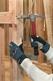 action shot of Nailbender gloves being used to hammer up part of a frame