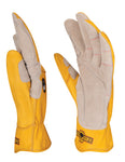 a side view of leather work gloves that shows the curvature of the StoneBreaker Fit to Work pattern