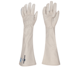 a pair of white elbow-length grain goatskin leather gloves